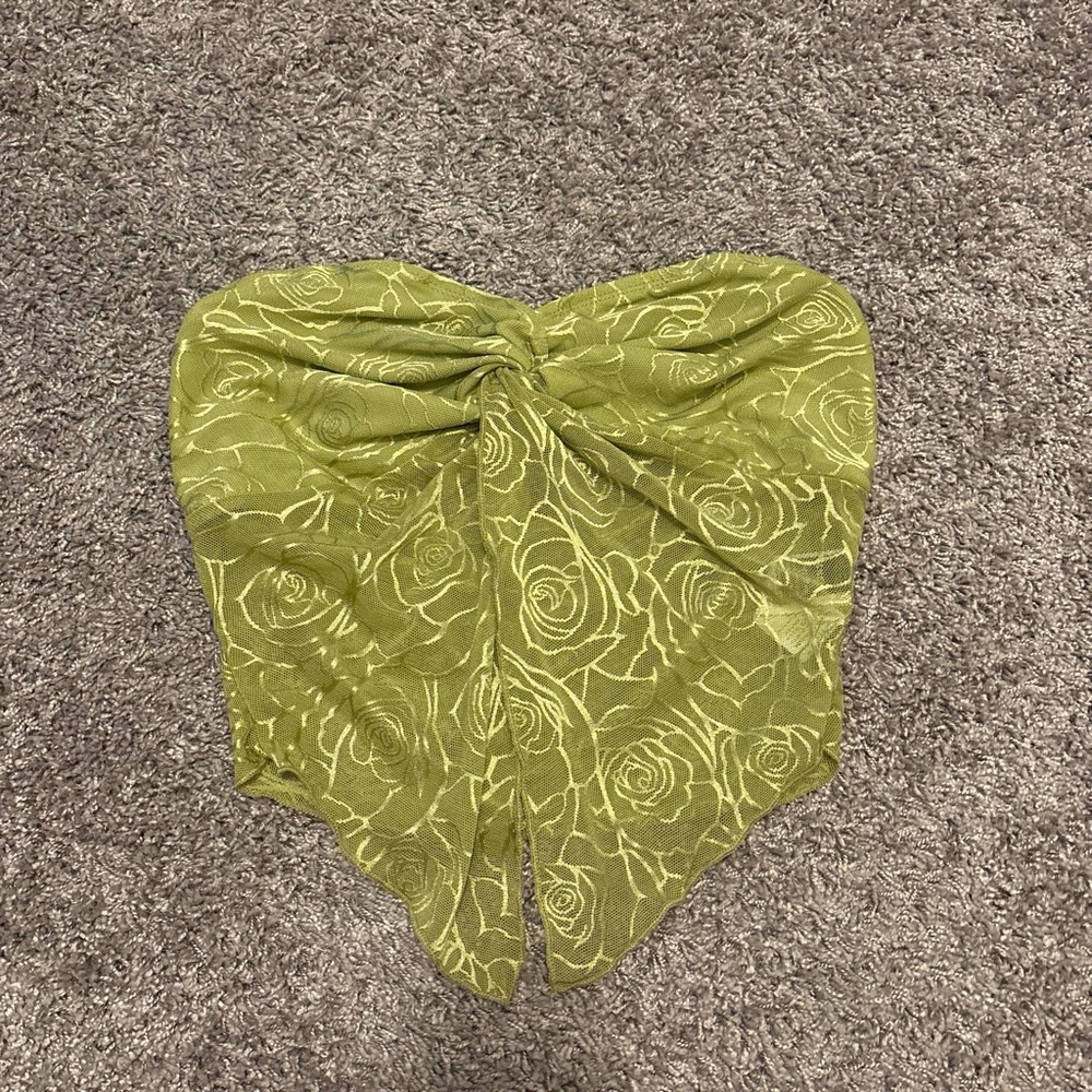 SHEIN Olive Green Floral Lace Strapless Crop Top